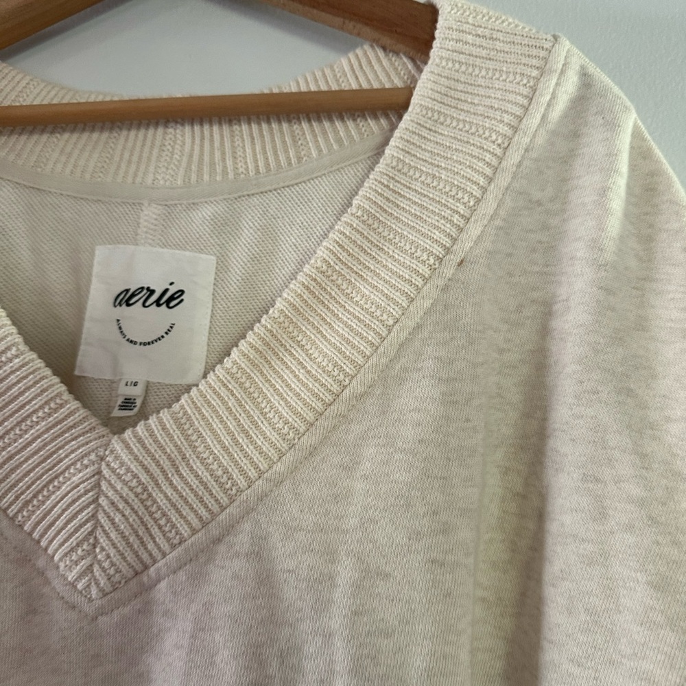 Aerie Soft Cream V-Neck Pullover - Picture 2 of 9